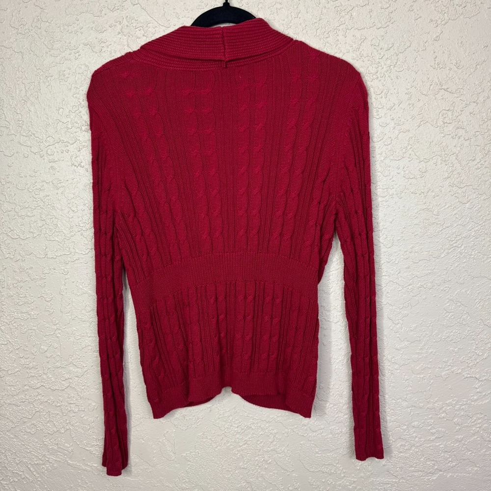Croft & Barrow Red Cable Knit Cardigan Sweater Womens Sz M Shawl Collar Academia - Picture 4 of 11